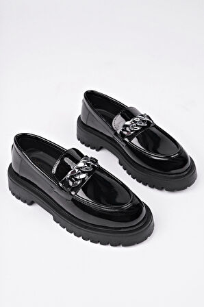 Muggo DAİLY Kalın Taban Tokalı Günlük Casual Makosen Kadın Loafer Ayakkabı