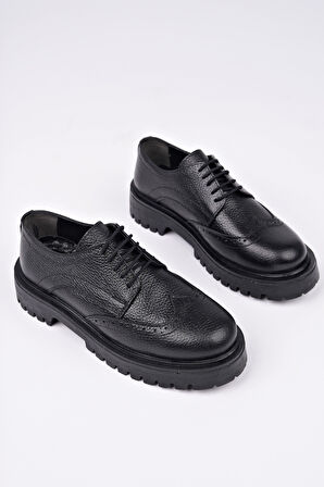 Muggo AMOUR  Bağcıklı Hakiki Deri Kalın Taban Günlük Casual Makosen Kadın Loafer Ayakkabı