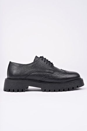 Muggo AMOUR  Bağcıklı Hakiki Deri Kalın Taban Günlük Casual Makosen Kadın Loafer Ayakkabı