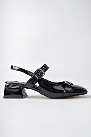 Muggo YUQİ Arkası Açık Küt Burun Çift Kemerli Kadın Günlük Klasik Kısa Topuklu Ayakkabı