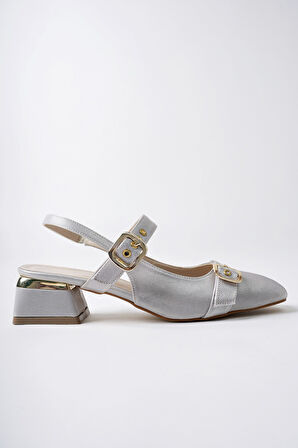 Muggo GİGİ Arkası Açık Küt Burun Çift Kemerli Kadın Günlük Klasik Kısa Topuklu Ayakkabı