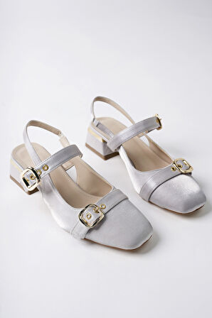 Muggo GİGİ Arkası Açık Küt Burun Çift Kemerli Kadın Günlük Klasik Kısa Topuklu Ayakkabı