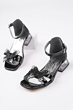 Muggo LOLA Kelebek Detaylı Bilekten Bağlamalı Kız Çocuk Kısa Topuklu Ayakkabı