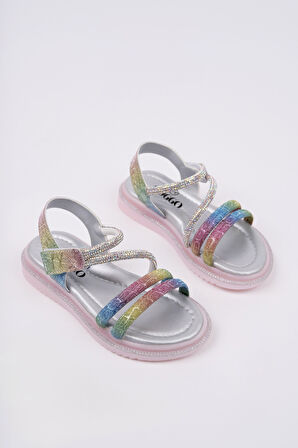 Muggo MQUEEN Cırtlı ve Simli Günlük Kız Çocuk Sandalet