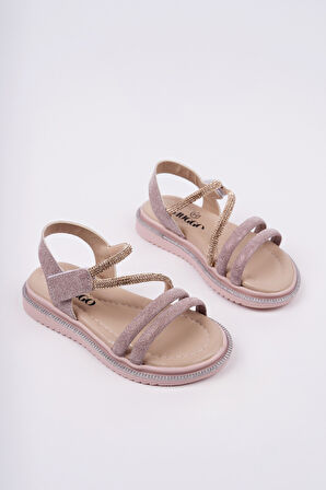 Muggo MQUEEN Cırtlı ve Simli Günlük Kız Çocuk Sandalet