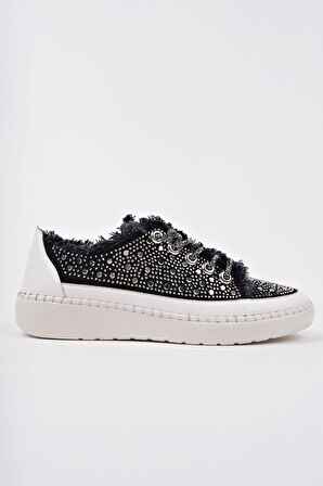 Muggo VİENNA Bağcıklı Taşlı Kadın Günlük Denim Sneaker Spor Ayakkabı