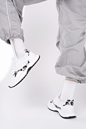 Muggo MELODY Kadın Kalın Taban Günlük Leopar Desenli Bağcıklı Sneaker Spor Ayakkabı