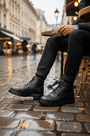 Muggo GUSTA Bağcıklı Fermuarlı İçi Kürklü Erkek Kışlık Bot