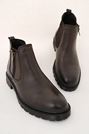 Muggo LUXOR Hakiki Deri Fermuarlı Erkek Kışlık Bot