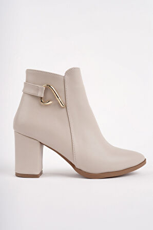 Muggo FORTİS Sivri Burun Toka Detaylı Fermuarlı Kalın Topuklu Kadın Bot