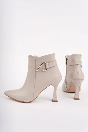 Muggo VİVENTE Sivri Burun Toka Detaylı Fermuarlı İnce Topuklu Kadın Bot