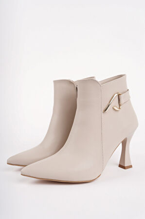 Muggo VİVENTE Sivri Burun Toka Detaylı Fermuarlı İnce Topuklu Kadın Bot