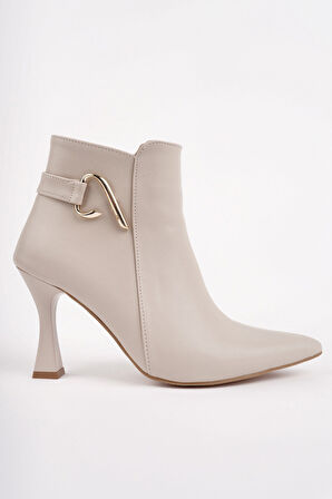 Muggo VİVENTE Sivri Burun Toka Detaylı Fermuarlı İnce Topuklu Kadın Bot