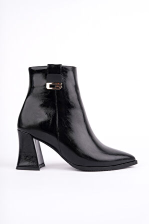 Muggo LUXERA Sivri Burun Toka Detaylı Fermuarlı Kalın Topuklu Kadın Bot