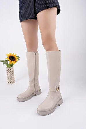 Muggo AVENTRA Kemer ve Toka Detaylı Fermuarlı Kadın Çizme