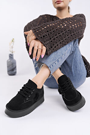 Muggo KOZMOS Kalın Taban Bağcıklı Yıldız Detaylı Kadın Kışlık Sneaker Spor Ayakkabı