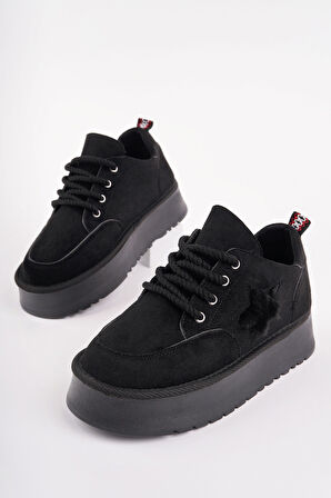 Muggo KOZMOS Kalın Taban Bağcıklı Yıldız Detaylı Kadın Kışlık Sneaker Spor Ayakkabı