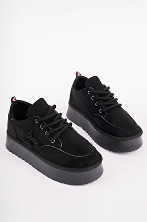 Muggo KOZMOS Kalın Taban Bağcıklı Yıldız Detaylı Kadın Kışlık Sneaker Spor Ayakkabı