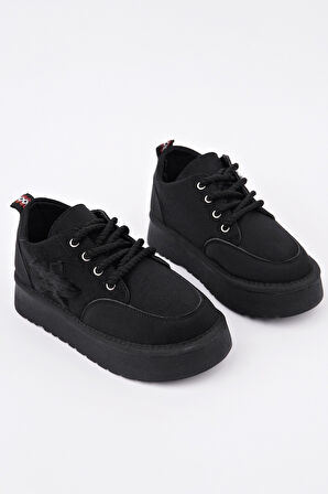 Muggo TRUNKS Kalın Taban Bağcıklı Yıldız Detaylı Çocuk Kışlık Sneaker Spor Ayakkabı