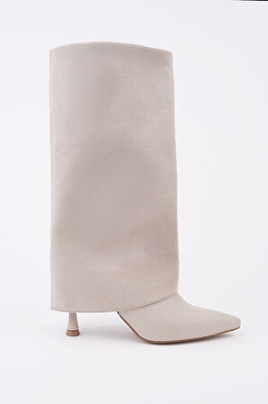 Muggo CATİE Süet Sivri Burun İnce Topuklu Kadın Çizme