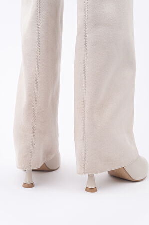 Muggo CATİE Süet Sivri Burun İnce Topuklu Kadın Çizme