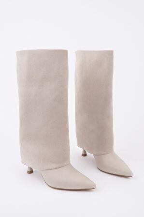 Muggo CATİE Süet Sivri Burun İnce Topuklu Kadın Çizme