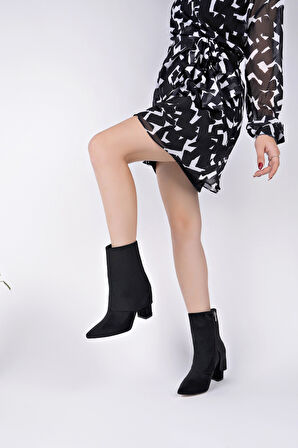 Muggo İMPERA Sivri Burun Kalın Topuklu Fermuarlı Kadın Bot