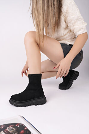 Muggo SUEVA Süet Kalın Taban Fermuarlı Kadın Bot