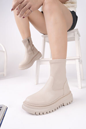 Muggo PİTA Kalın Taban Fermuarlı Kadın Bot