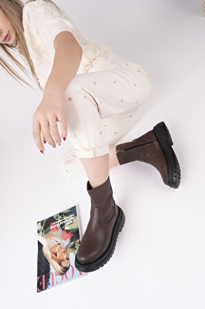 Muggo PİTA Kalın Taban Fermuarlı Kadın Bot