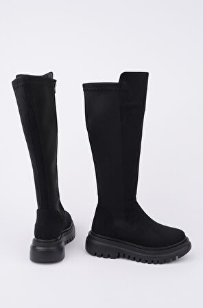 Muggo DİASA Süet Kalın Taban Streç Detaylı Fermuarlı Kadın Çizme