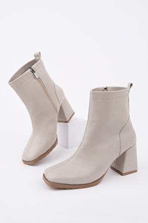 Muggo LUCİE Küt Burun Kalın Topuklu Fermuarlı Kadın Bot