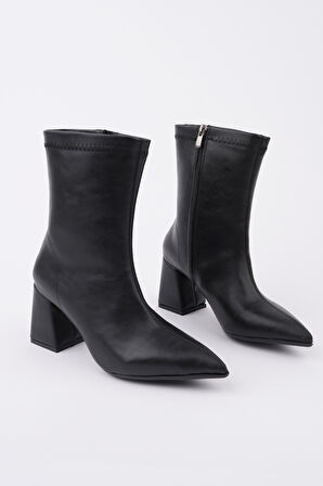 Muggo CODİ Sivri Burun Kalın Topuklu Fermuarlı Kadın Bot