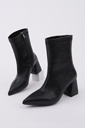 Muggo CODİ Sivri Burun Kalın Topuklu Fermuarlı Kadın Bot