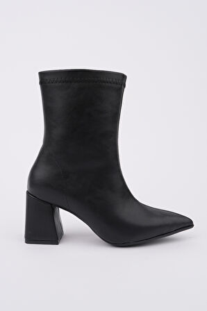 Muggo CODİ Sivri Burun Kalın Topuklu Fermuarlı Kadın Bot