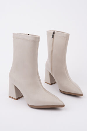 Muggo CODİ Sivri Burun Kalın Topuklu Fermuarlı Kadın Bot