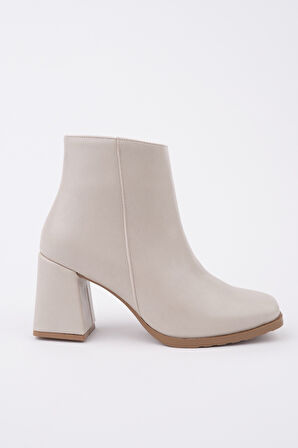 Muggo DİVİNA Küt Burun Kalın Topuklu Fermuarlı Kadın Bot