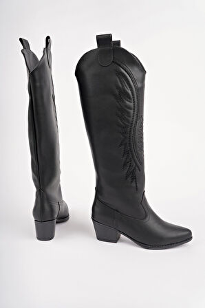 Muggo RODEO Dikiş Detaylı Kalın Topuklu Kovboy Kadın Çizme 