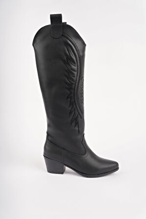 Muggo RODEO Dikiş Detaylı Kalın Topuklu Kovboy Kadın Çizme 