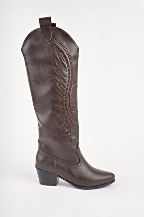 Muggo RODEO Dikiş Detaylı Kalın Topuklu Kovboy Kadın Çizme 