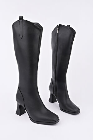 Muggo ASTORİA Küt Burun Yandan Fermuarlı Topuklu Kadın Çizme 