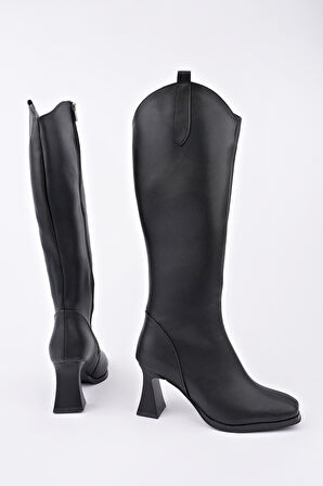 Muggo ASTORİA Küt Burun Yandan Fermuarlı Topuklu Kadın Çizme 