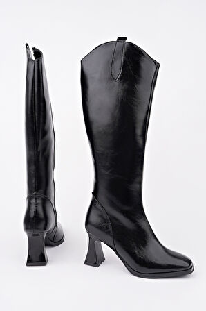 Muggo ASTORİA Küt Burun Yandan Fermuarlı Topuklu Kadın Çizme 