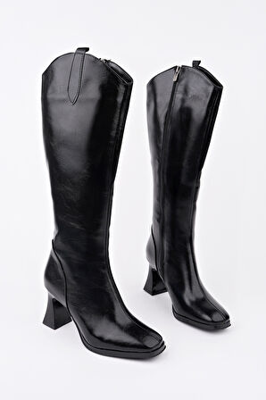 Muggo ASTORİA Küt Burun Yandan Fermuarlı Topuklu Kadın Çizme 