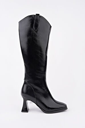 Muggo ASTORİA Küt Burun Yandan Fermuarlı Topuklu Kadın Çizme 