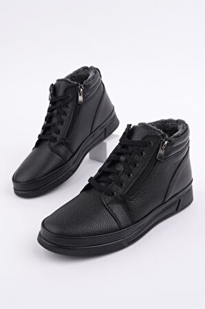 Muggo TİTAN Hakiki Deri İçi Kürklü Fermuarlı ve Bağcıklı Erkek Kışlık Bot