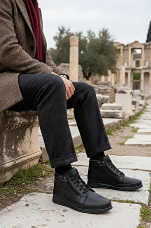 Muggo TİTAN Hakiki Deri İçi Kürklü Fermuarlı ve Bağcıklı Erkek Kışlık Bot