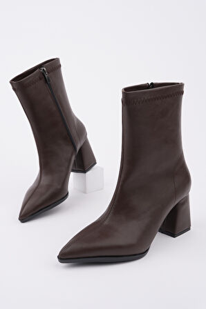 Muggo CODİ Sivri Burun Kalın Topuklu Fermuarlı Kadın Bot