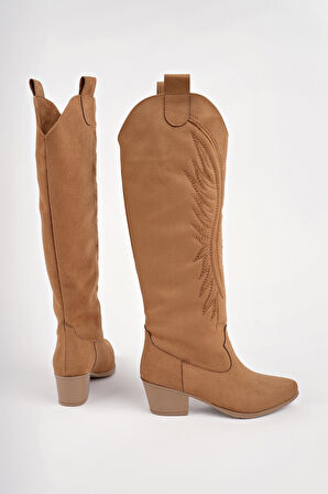 Muggo RODEO Dikiş Detaylı Kalın Topuklu Kovboy Kadın Çizme 