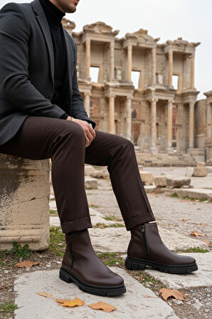 Muggo Chelsea Hakiki Deri Çift Fermuarlı Garantili Erkek Kışlık Bot